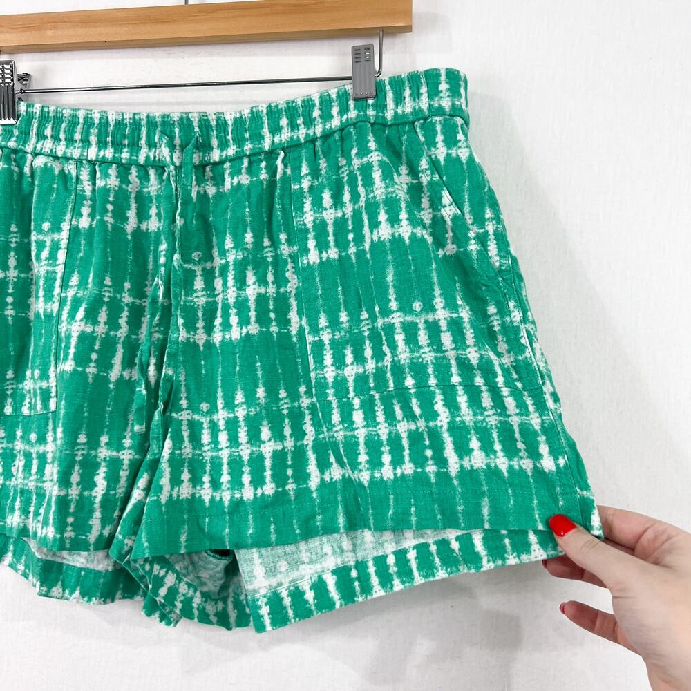 J.Crew Women's Linen Blend Green Tie Dye Shorts Large Summer Spring - Picture 2 of 7